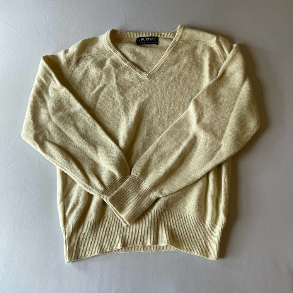 𝅺PURITAN off white ivory v-neck sweater wool blend M